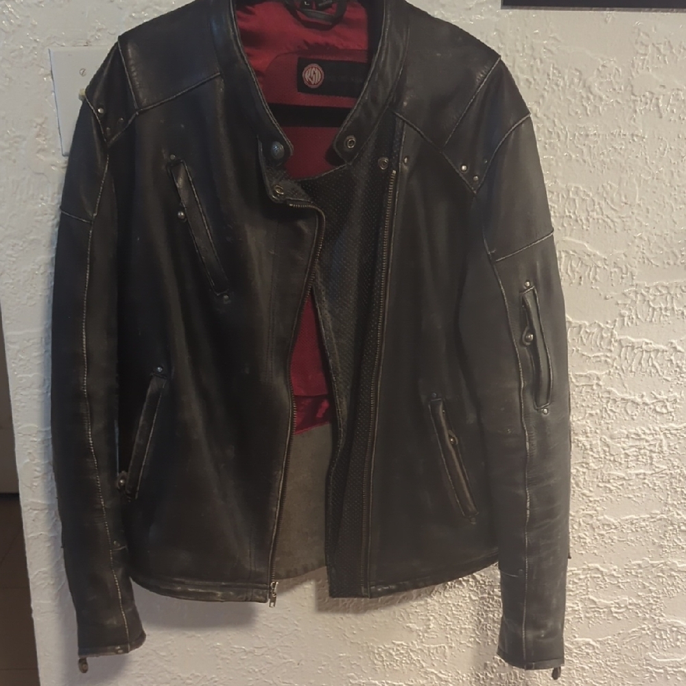Roland Sands Black Leather Distressed Studded Moto Jacket